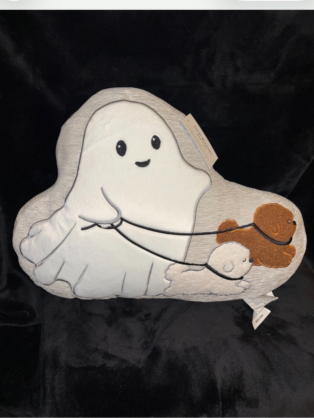 SPOOKY GHOST DOG WALKER 2 Dogs Halloween Decorative Pillow by Isaac Mizrahi